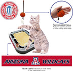 Cat Scratch Toy NCAA Arizona Wildcats Reversible Basketball Court Felt/Cardboard Cat Scratcher. Interactive Cat Ball Bell in Tracks. 6-in-1 CAT Toy: Cat Wand Poll with Catnip-Filled Plush Basketball
