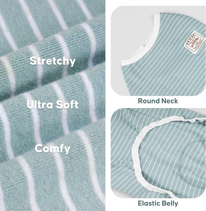 KYEESE Dog Pajamas Striped Pet Jumpsuit Soft Doggie Jammies Lightweight Onesie 4 Legs PJS Stretchable Dog Pajamas Breathable Costumes Comfortable Sleepwear for Small Dogs,Green Striped, X-Large