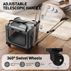 17in Wheeled Expandable Cat Carrier for Cats Small Dogs, Gray | elescopic rod, expandable side room, foldable breathable mesh, portable carrier for indoor & outdoor pet travel