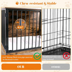 TBWIND 36" Dog Crate Furniture for Medium Dogs, Rustic Brown | Wooden Dog Kennel End Table with Cushion, 270° Rotating Door, 360° Feeding Station, Dual Rotating Latch Locks & Bowls