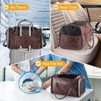 Stylish Leather Pet Carrier for Small Dogs and Cats Up to 15 lbs, Airline Approved Lightweight Travel Tote with Breathable Mesh and Shoulder Strap Coffee