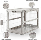 ZOMISIA Collapsible Dog Crate for Large Dogs - 36" L Heavy Duty Dog Kennel No Tools Required with 4 Sides Steel Foldable Cage for Dogs Indoor Furniture, Portable Carrier with 2 Smooth Wheels, Beige