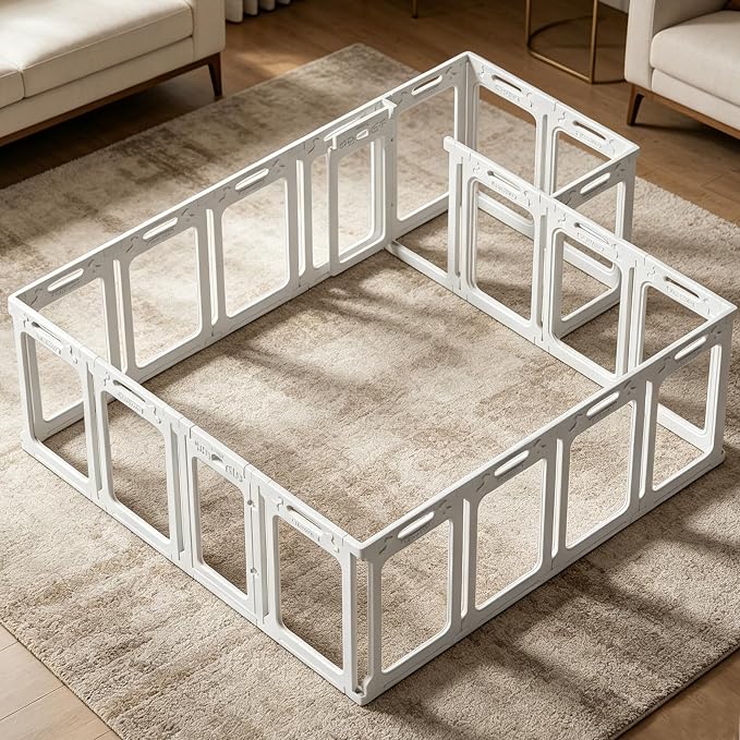 Clear Dog Playpen Extension Panel Set with 1 Door & 1 Side Panel, Height 30 inch, White