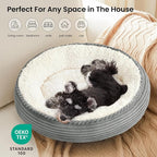 Love's cabin Round Donut Cat and Dog Cushion Bed, 24in Pet Bed for Small or Medium Dogs, Anti-Slip & Water-Resistant Bottom, Soft Durable Fabric Pet Beds, Washable Calming Cat Bed Light Grey
