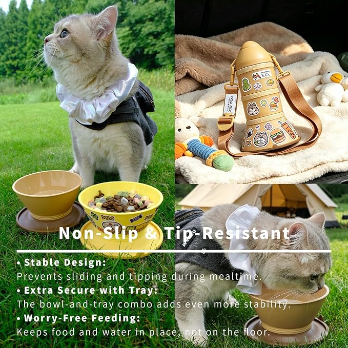 Cool Kids Portable Rocket Travel Pet Bowl Set Water Bottle Food Container | Cat Dog Stackable Modular Grain Storage, Adjustable Layers, Non-Slip Base Dish, Fridge-Safe BPA-Free, 3-Way Shoulder Strap