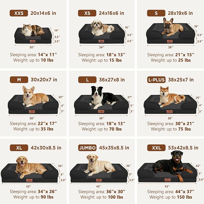 Comfort Expression Orthopedic Dog Bed for Extra Large Dogs with Bolster | Waterproof Dog Couch Bed with Washable Cover & Non-Slip Bottom, Supportive Egg Crate Foam XL Pet Bed, 45x35 Inch