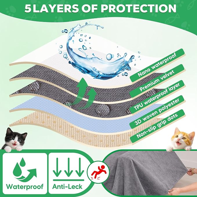 Loiion Cat Scratch Proof Furniture Protector Waterproof Sofa Cover 102"x71" | Pet-Friendly Couch Protector, Anti-Scratch & Anti-Slip Sofa Cover For Cats Dogs Kids, Machine Washable