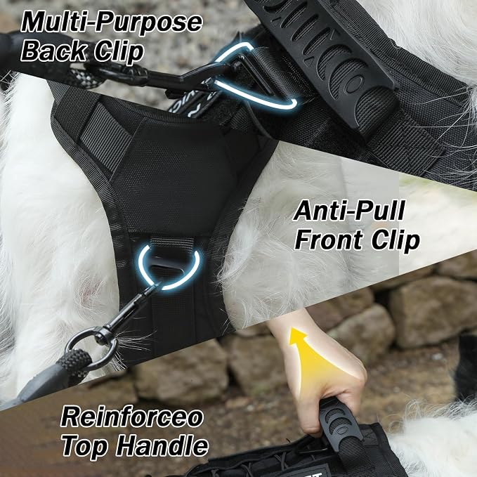 No Pull Tactical Dog Harness Small Sized Dog, Service Dog Vest, S, Black | Tactical Dog Vest Harness and Leash Set, Adjustable Military Service Dog Harness with Handle for Medium Large Dogs