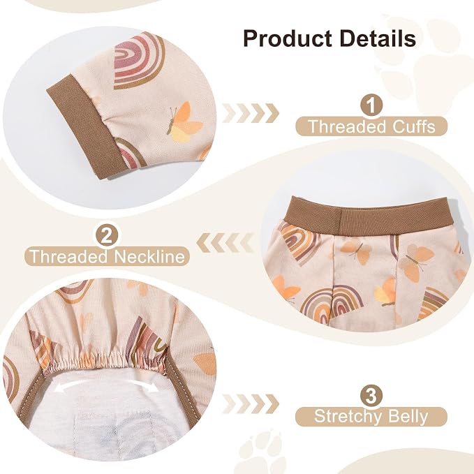 Bienbee Dog Pajamas, 4 Pack Adjustable Onesies for Small to Large Dogs M | Dog Shedding Suit with Soft Fabric, Breathable & Stretchy, and Adjustable Back Length for Sleeping Lounging and Daily Use