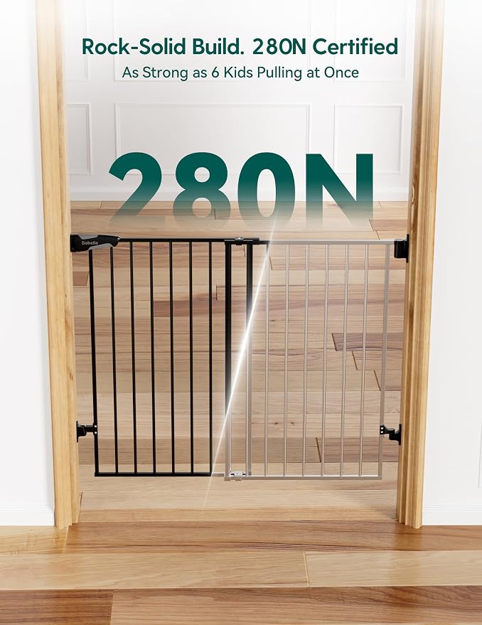 Babelio Baby Gate for Stairs, Kitchen & Doorways, No Bottom Bar| Easy Installation| One-Handed Operation| Auto-Close| Hardware Mount (Drill Needed) Safety Dog Gate (Black - B17, 29-49" W, 28" H) | Easy Install| One-handed Opening| Auto-close| Drill Nee...