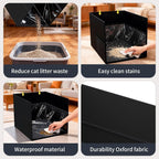 Aokeyee Black Waterproof Cat Litter Box Enclosure Splash Guard | 27.16x21.65x16.53, Removable PVC Mat with 2 Hooks, Foldable Anti-Leakage Dust Control