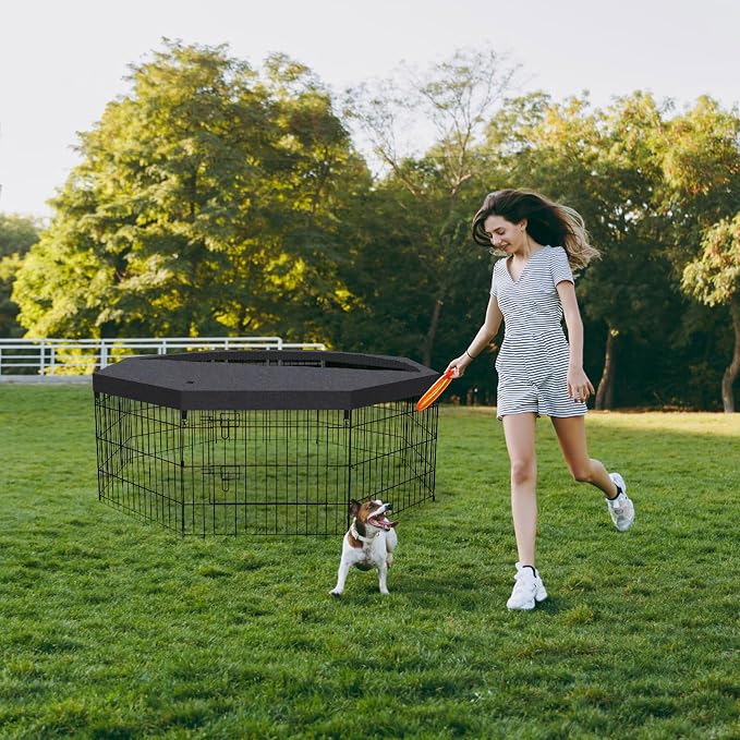 Peekaboo DogPlaypen 24 in-8 Panel Metal Rustproof Pet Fence with Top Cover | 24 Inch 8 Panel Foldable Metal Dog Playpen with Top Cover, GRS Certified Recycled Material