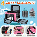 Petskd Top-Expandable Small Pet Carrier 17"x12"x8.5" Airline Approved | for JetBlue/Frontier/Spirit Airlines, Lockable Safety Zippers and Anti-Scratch Mesh, Soft-Sided, Pets Under 8 Lbs, Pink