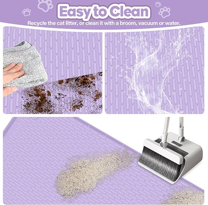 Silicone Cat Litter Mat for Litter Box 34”x22” Large Cat Mat, Purple | Waterproof, Non-Slip, Leak-Proof Rug Mat with Lip, Easy to Clean, Extra Large Litter Catcher Mat for Floor