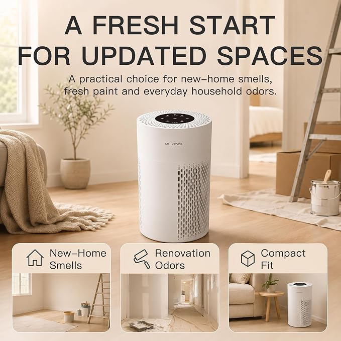 MEGAWISE 2Pack Updated Version Smart Air Purifier for Home Large Room up to 1076ft², H13 True HEPA Filter with Smart Air Quality Sensor, Sleep Mode, Quiet for Smoke, Pets Hair, Odors, White
