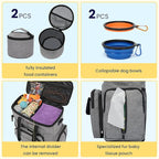 Modoker Dog Travel Organizer with 2 Collapsible Bowls for Supplies & Accessories, Airline Approved Dog Tote Pet Travel Bag with 2 Travel Food Container | Dog travel accessories set with feeding supplies, bowls, mat, and strap. Ideal for weekend trips.