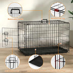 FDW Dog Crate 42-Inch Dog Cage Single Door Foldable Metal Kennel with Leakproof Tray Foldable Design Indoor Outdoor Use for Large Dogs,Dark Black