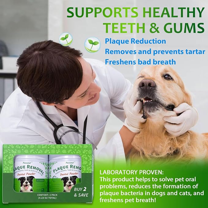 Petstoral 2-Pack Natural Dog Dental Powder for Plaque Removal | Helps Reduce Plaque, Supports Healthy Teeth & Gums, Freshens Breath, Daily Dental Care for All Dogs