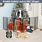 Metal Freestanding Dog Gates with Door for Outdoor Indoor,120'' Extra Wide 36'' Tall Free Standing Dog Gate for Doorways,Large Openings,Deck,Yard,Porch,Foldable Safety Pet Fence(Black,6 Panels)