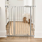 Regalo Safety 36" Extra Tall Baby Gate, Bottom of Stairs & Doorways | Fits Openings 29"-36.5" Wide, Pressure Mounted with Door, For Babies, Toddlers & Pets, Platinum