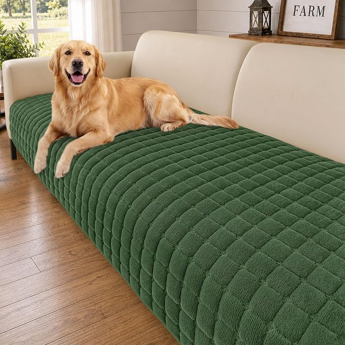 Smiry Velvet Couch Cover for Dogs, Non Slip Soft Sofa Protector for Pets | Washable Sofa Cover for Cats, Cozy Furniture Protector Against Pet Hair, Scratches, Fits Sectional Sofa(Dark Green, 36"x71")