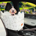 Center Console Dog Car Seat for Small Dogs (Off White) | 5 to 15 lbs, Pet Travel Booster Seat with Safety Leash, Detachable Seat Belt, and Storage Pockets