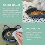 The Cat Ladies Ceramic Cat Bowls - Whisker Friendly Food Bowl - Cute Pet, Kitten Plates - Dishes for Indoor Cats - Dish for Wet Food & Water - Platos para Gatos - Black Cat, Large