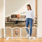 Snughome Short Dog Gate Indoor, 16" High Freestanding Small Dog Door Gates with Support Feet, Expands Up to 48’’ Wide Foldable Pet Gate for Doorway, 4 Panel Folding Pet Door Pet Fence for Puppy, White