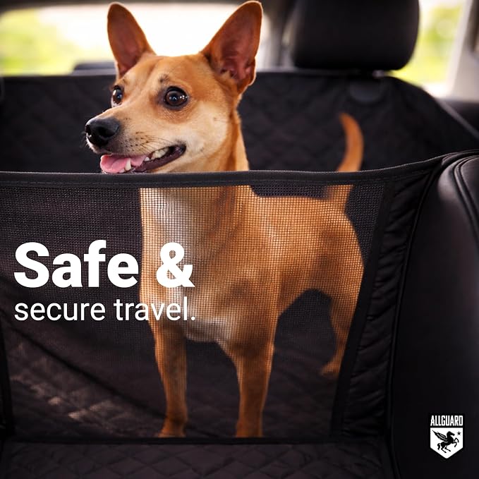 Dog Car Seat Cover for Back Seat, Waterproof, Scratchproof, Nonslip, Dog Hammock for Car, Safety Harness Included, Seat Covers for Pet Dogs, Standard Size (Black)