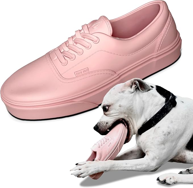 Premium Beef-Flavored Dog Chew Toy, Sneaker Shoe, Large, Natural Rubber, Heavy Duty, Powder Pink