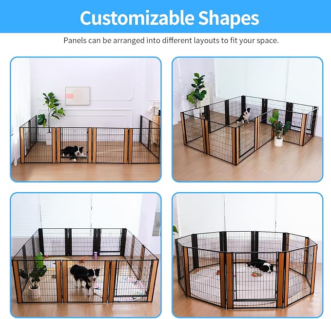 Furniture Style Dog Playpen 32" H, Door Panel, Oak | Indoor/Outdoor Use, Heavy-duty Metal, DIY Layouts, Easy Access, For Small & Medium Dogs, Easy setup