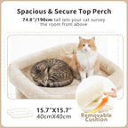 Heybly Cat Tree, 74.8'' Spacious & Tall Cat Tower for Large Cats HCT062MJ-1 | Cat Furniture with Large Top Perch, Solid Base, 2 Cat Condos, Hanging Hammock, Durable Sisal Scratching Posts, Beige