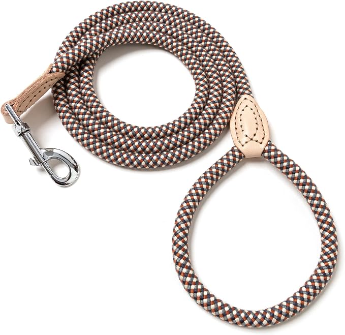 Mile High Life Dog Leash with Genuine Leather Connection, 4/5/6 FT | Rope Leash, Heavy Duty 360° Swivel Metal Clasp, for Small Medium & Large Dogs Walking (Brown, 60 Inch-1/2)