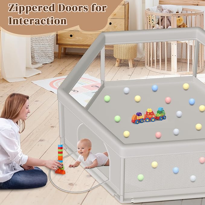 Hiaksedt Large Baby Playpen 65x65 Inch, PlayPen for Babies and Toddlers | Hexagonal Type Baby Play Yards for Indoor & Outdoor with Breathable Mesh Anti-Fall