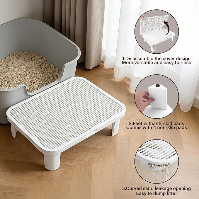 Cat Step Ramp Adjustable Litter Box Step with Filter Function, White | Elevated Double Layer Litter Box Ramp for Kitten & Old Cats, Easy Cleaning Litter Box Step Stool for Automatic Cat Litter Box