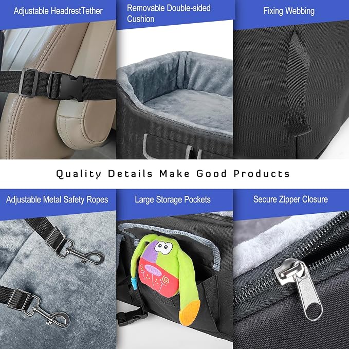 INFANZIA Dog Car Booster Seat for Large Medium Dogs Under 55 lbs | Elevated Pet Car Seats for Pets with Removable Washable Cover, Lookout Puppy Travel Seat with Storage Pockets