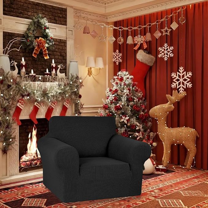 Stretch Chair Sofa Slipcover, Single Couch Cover,Black | 1-Piece Washable Sofa Cover,Pet Friendly (31"-55") Furniture Protector Soft Jacquard Elastic Bottom for Dogs & Kids