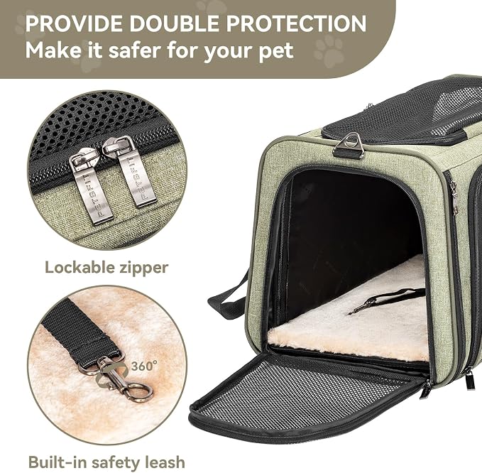 Petsfit Medium Double Expandable Cat Carrier for Cats and Small Dogs | 17 x 11 x 11 in; sized for Delta Air Lines; dual-side expansion, anti-sag frame and safety tether; up to 15 lb.