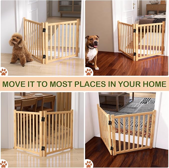 Freestanding Wooden Dog Gate Indoor- 23" H 2 Panels 2PCS | No-Painted Folding Pet Gate, Foldable Puppy Fence for Stairs, Doorways, Hallways