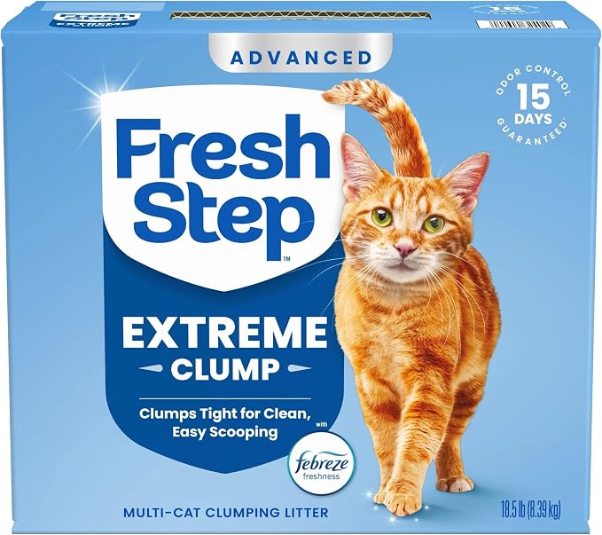 Fresh Step Advanced Extreme Clump Multi Cat Clumping Litter with Febreze Freshness, Mountain Spring Scent, Ammonia Block Technology, Low Dust, Low Tracking, 18.5 lb. Box, Pack of 2 | Forms Tight Clumps, Easy To Scoop, Scented, Ammonia Block Technology,...