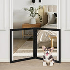 LZRS Clear Dog Gate for Indoor Use - Transparent Pet Fence with Solid Hardwood and Plastic Board, Stylish & Durable freestanding Pet Gate for Doorways, Stairs and Hallways-2 Panel Black