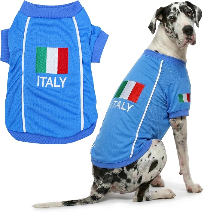 Parisian Pet Italy Dog Jersey - Breathable Mesh Puppy Football Jersey - Stretch Sporty Dog Clothes - Summer Shirts for Large Dogs - Soccer Jersey for Dogs - Sportswear Pet Clothes - Team Italy Apparel