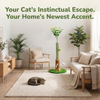 Cat Scratching Post 39'' Tall with Interactive Ball & Mouse Hole | For Indoor Adult Cats, Sisal Rope Cat Tree Tower. Kitty Scratcher Furniture with Artificial Grass Tree for Kittens Cat Toys