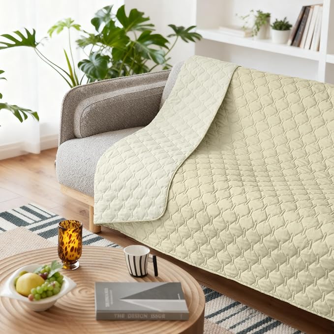 gogobunny 100% Double-Sided Waterproof Dog Bed Cover Pet Blanket Sofa Couch Furniture Protector for Puppy Large Dog Cat, Reversible (82x82 Inch (Pack of 1), Dark Cream/Light Cream)