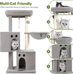 Small Cat Tree Tower for Indoor Cats, 40 in Medium Cat Bed Scratching Posts | Multi Level Compact Kitty Kitten Houses Climbing Trees Stands with 2 Condos Sisal Post Perch Platform Hammock Plush Toy Balls