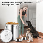 Newget 38lb Airtight Stainless Steel Dog Food Storage Container with Scoop | Large Metal Pet Food Containers Set with Sealed Lid, Metal Lock for Easy Open and Close, Keeps Fresh for Cat / Dog Food