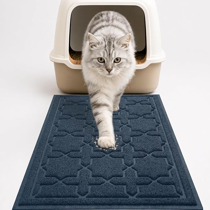Yimobra Cat Litter Mat, Easy Clean Trapping PVC Mat with Waterproof Backing and Non Slip Bottom, Scatter Control Pad for Litter Box, 24"x20", Dark Blue