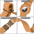 AirTag Dog Collar - Genuine Leather Dog Collar with Apple AirTag Holder and Metal Buckle - Smart GPS Tracking Pet Collars (Light Brown, L, 17"-21" Neck Fit)