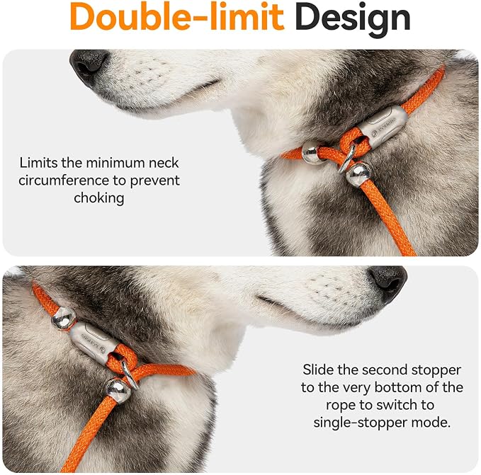 Dog Slip Leash with Double Padded Handles, Dog Training Lead to Stop Pulling,No-Pull Slip Leash and Collar Combo, Anti-Tangle,Traffic Control,Heavy Duty&Durable