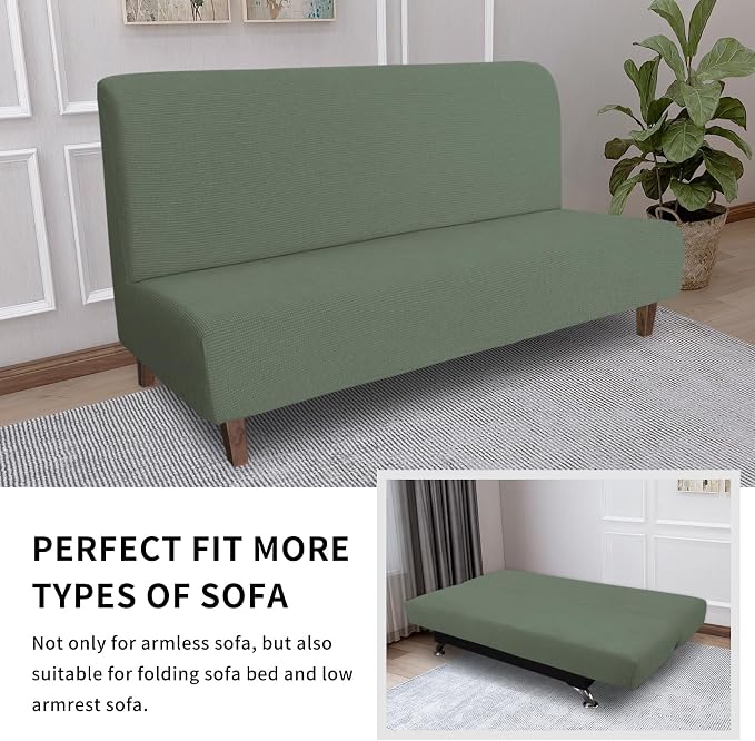 Easy-Going 100% Waterproof Futon Cover, Stretch Futon Slipcover Large | Dual Waterproof Armless Futon Couch Cover, Leakproof Sofa Bed Furniture Protector for Kids Pets Dog Cat, Grayish Green
